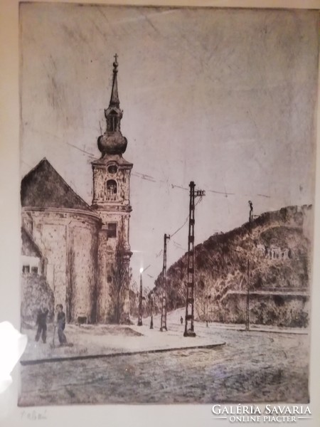 Tabán, etching, glazed in original frame, signed, 52x42 cm