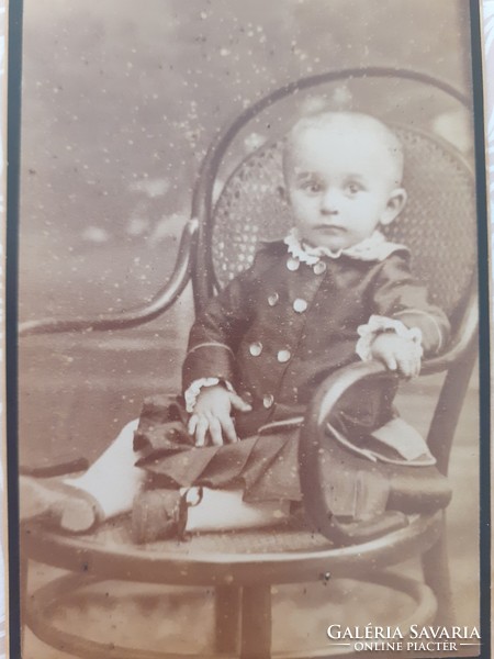 Antique children's photo today's elf and his companion Budapest studio photograph little girl m. Thonet in chair