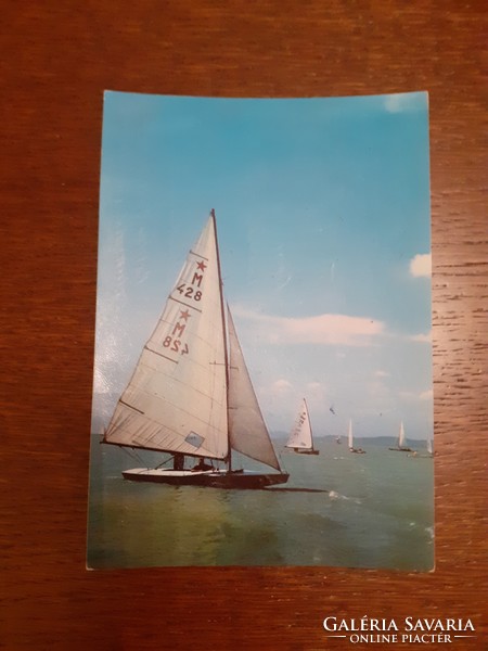 Retro képeslap Balaton vitorlás hajó régi levelezőlap