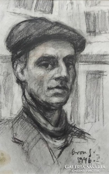 Self-portrait of Russian Gellért - original charcoal drawing from 1946 -