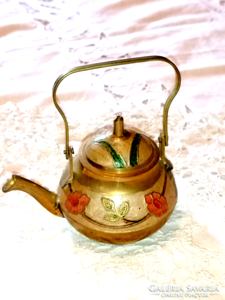 Enamel painted gold metal teapot for decoration