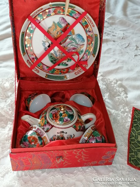 Kínai Jingdezhen gyógynövényteás készlet, herbál csészékkel. Díszdobozban