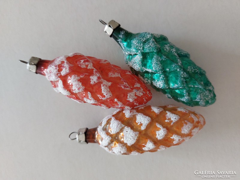 Old glass Christmas tree ornament colorful snowy cone glass ornament 3 pcs