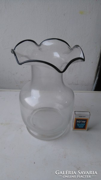 Fodros kétrétegű szecessziós  jelzett német fújt üveg váza -hibátlan_19 cm