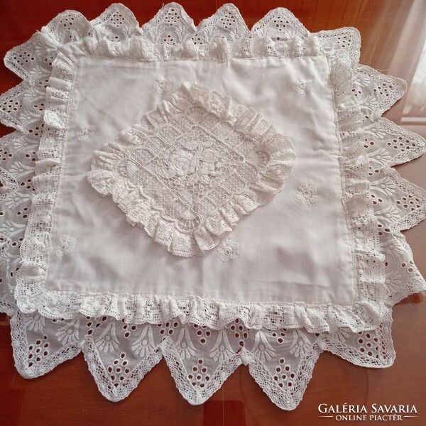 All lace and frill decorative cushion cover, 34 x 34 cm