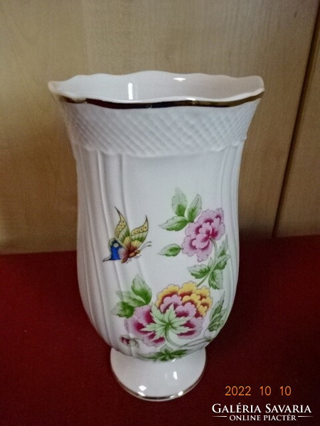 Hollóházi porcelán, Hortenzia mintás váza, magassága 21,5 cm. Vanneki! Jókai.