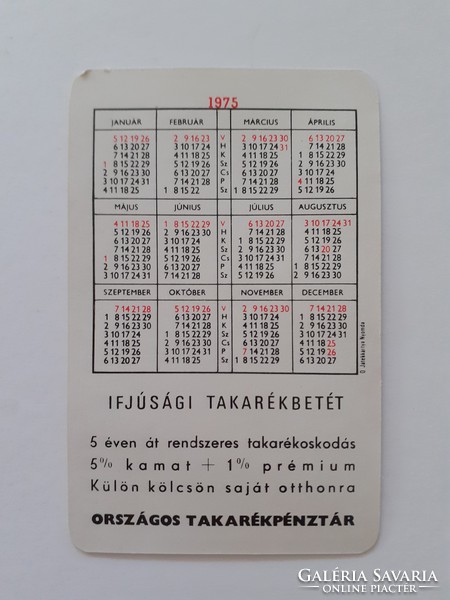 Régi kártyanaptár 1975 Ifjúsági Takarékbetét retro OTP naptár