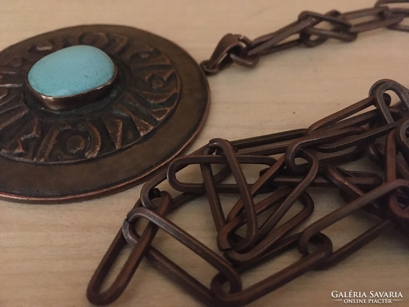 Industrial copper-enamel center necklace