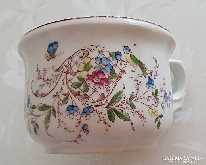 Old floral porcelain cup thick-walled butterfly bird folk comma mug
