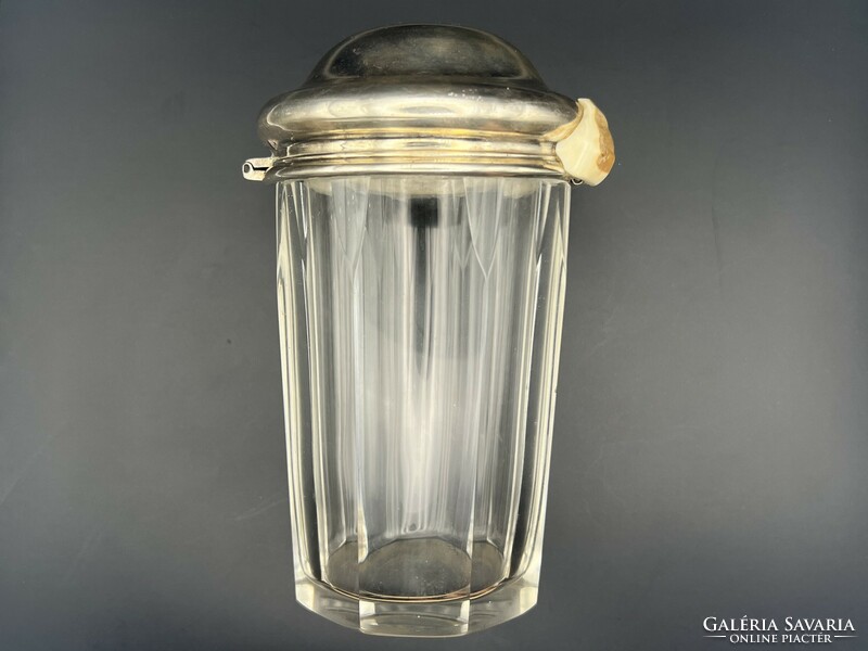 Decorative antique silver glass with lid bone, Diana hallmark