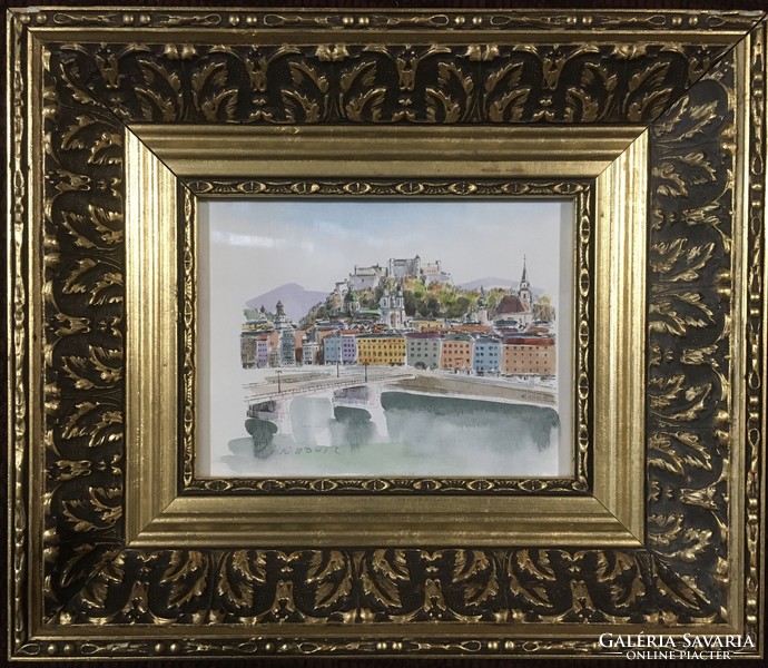 SALZBURG LÁTKÉPE !!! AKVARELL PAPÍR!!! 34.5X26.5cm!!!