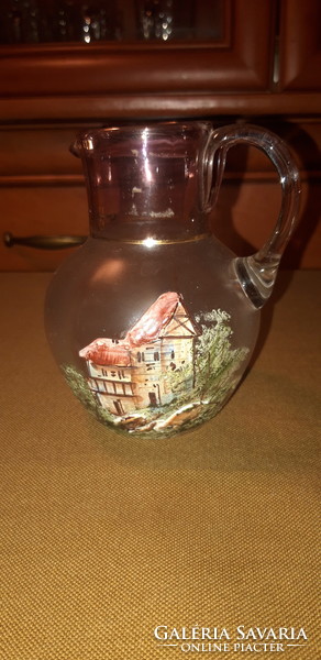 Old hand painted blown glass jug - a rarity