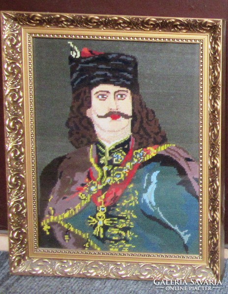 Gobelin Rákóczi Ferenc, keretezve, szép állapotban , 42 x 53, 35 x 45 cm