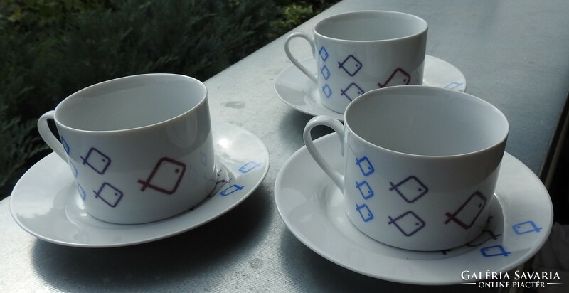 Art deco fish pattern breakfast set for three - mug + plate
