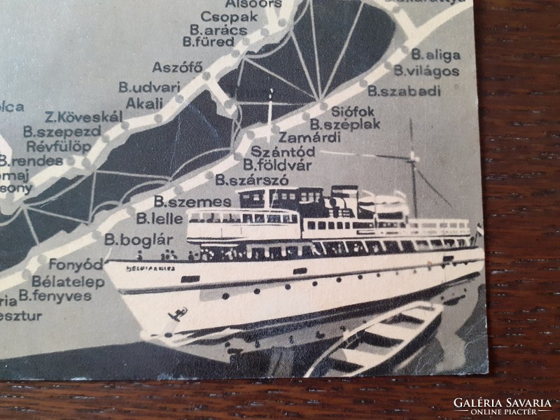 Old postcard 1964 Balaton map ship tourist postcard
