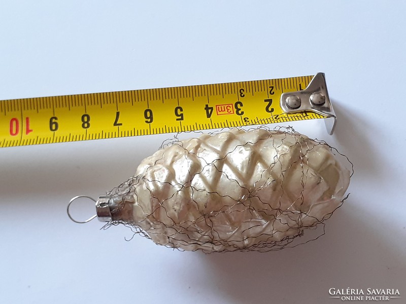 Old glass Christmas tree ornament, silver cone, lamétte glass ornament