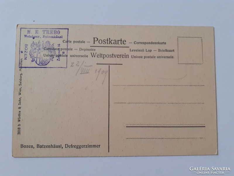 Régi képeslap 1909 Bozen Batzenhäusl étterem vendéglő fotó levelezőlap