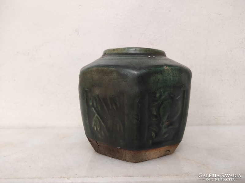 Antique Chinese pot tarrakotta ginger holder with green glaze china 554 5992