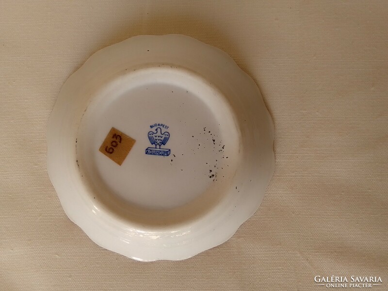 Old aquincum porcelain bowl, plate, flower pattern, hand painted, marked and numbered label