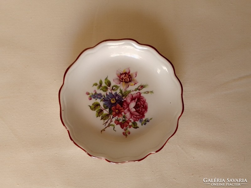 Old aquincum porcelain bowl, plate, flower pattern, hand painted, marked and numbered label