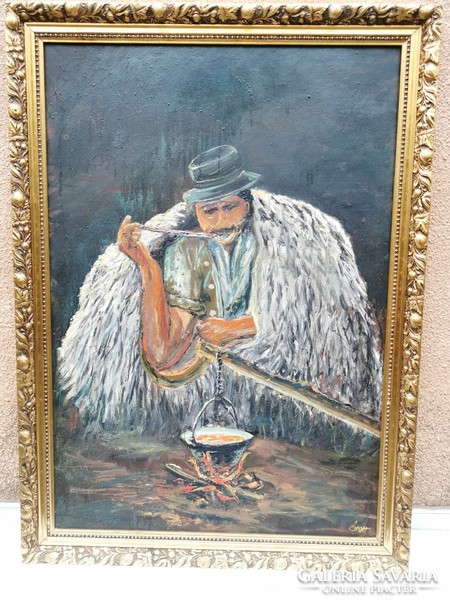Ótott - Bográcsozó juhász 100*70 cm festmény (12.)