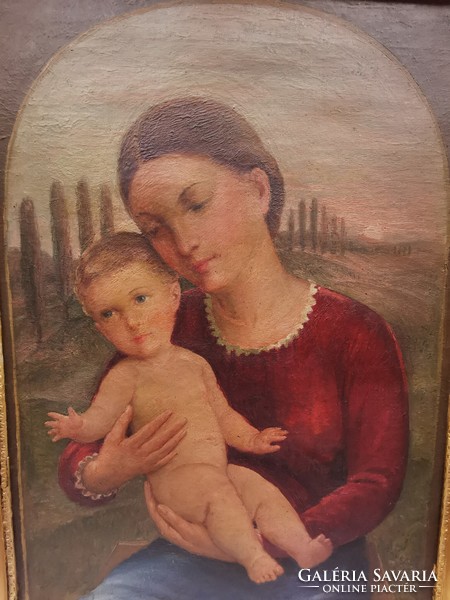 Oil painting signed with little Mária in a beautiful blonde frame (15.)