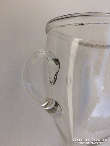 Antik hutaüveg fújt régi üveg tölcsér borászati patikai nagy üvegtölcsér 23 cm