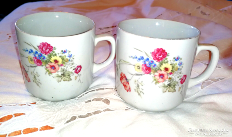 Zsolnay, rare pair of field flower bouquet mugs