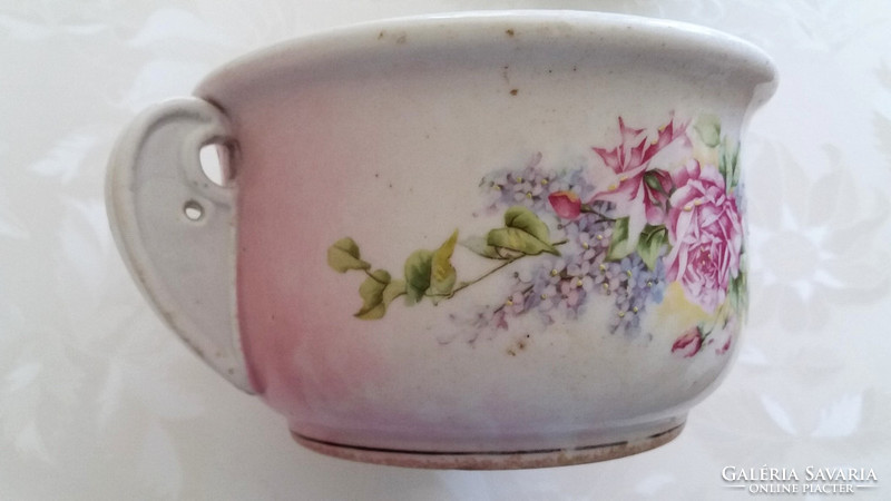 Antique coma bowl with pink forget-me-not old folk thick-walled porcelain bowl with forget-me-not pattern