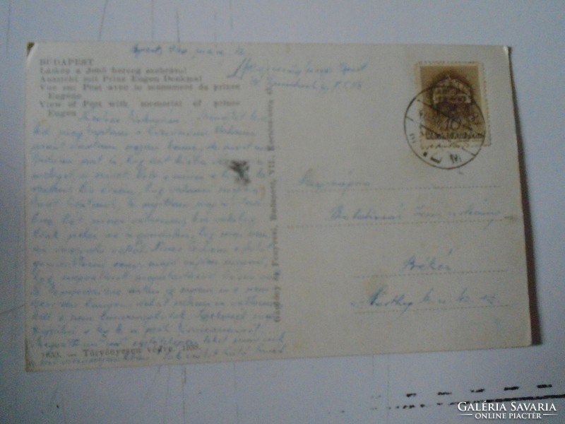 D191140  Régi képeslap - BUDAPEST - Látkép Jenő herceg szobrával  1940