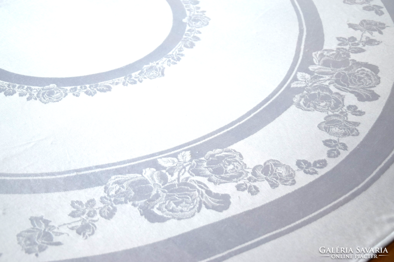 Art Deco régi selyem damaszt asztalterítő terítő abrosz rózsa minta 157 x 130