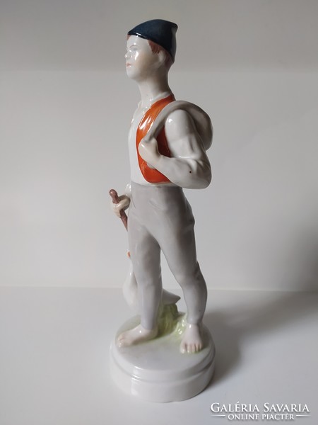 Kőbánya porcelain: a rare larger figure of Matyi with the goose, 28 cm