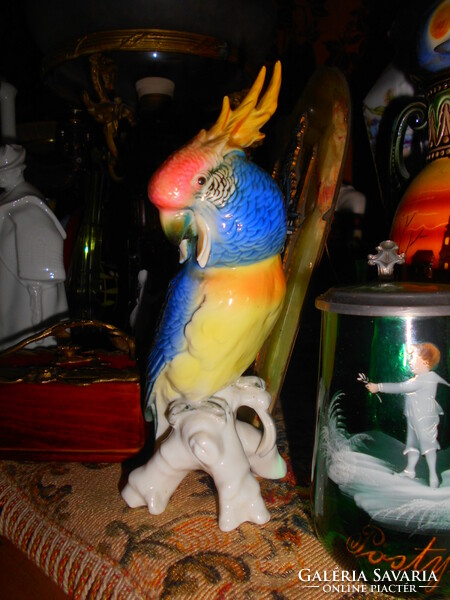 ENS porcelán vitrin dísz -Kakadu - Papagáj