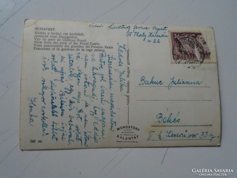 D191171  Régi képeslap - Budapest - Lustig Ferenc  - Bakuc Julianna Békés  1940k