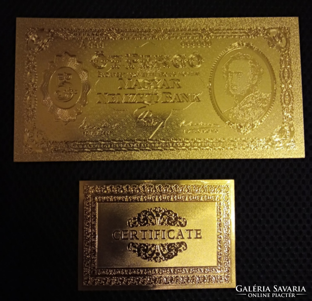 24 kt arany öt, tíz  pengős bankjegy certificáttal