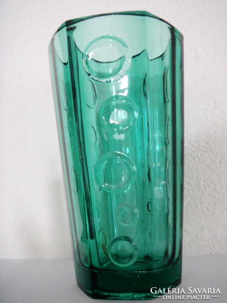 Retro türkiz vastagfalú üveg váza régi üvegváza 17,5 cm