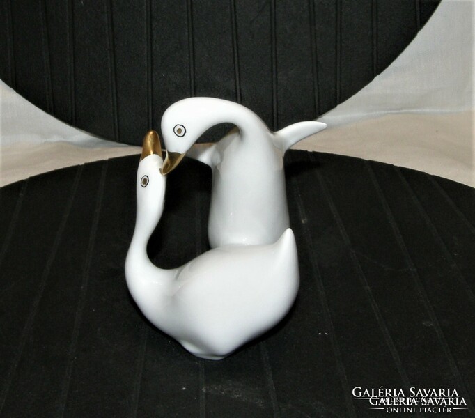 Goose pair of gold painted raven house porcelain