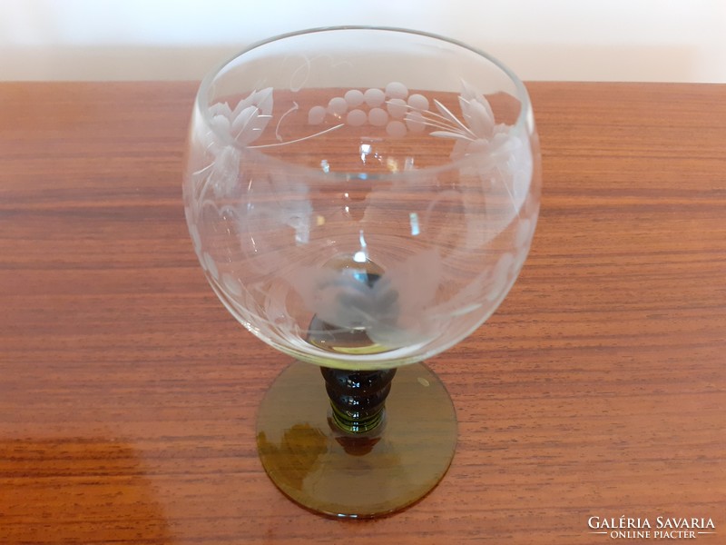Retro üvegpohár készlet szőlőmintás régi talpas pohár 6 db