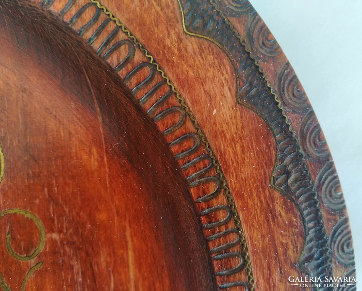 Wooden wall decoration with copper inlay (