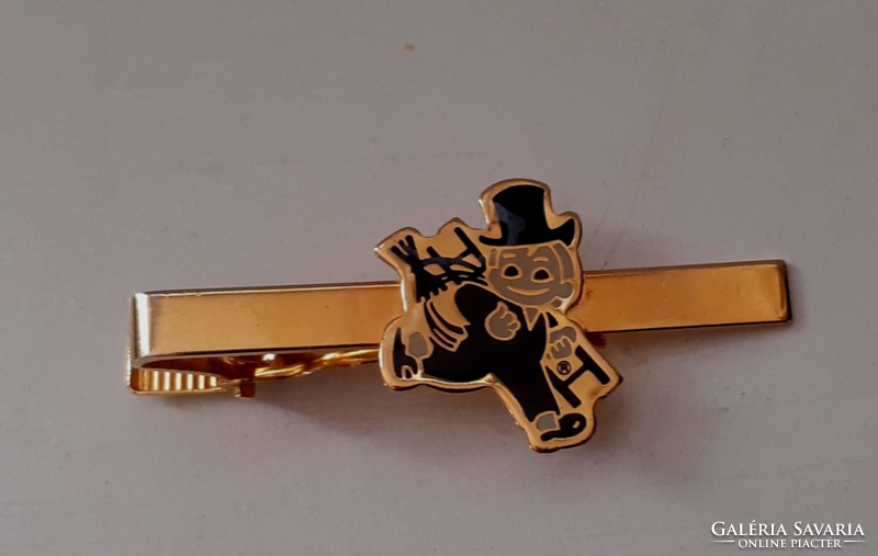Marked gilt tie clip with lucky fire enamel chimney sweep decoration