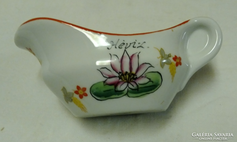 Antik Zsolnay porcelán , pajzspecsétes ( 1926-28 ) Hévíz felíratú emlék szószós kis tál , kiöntő