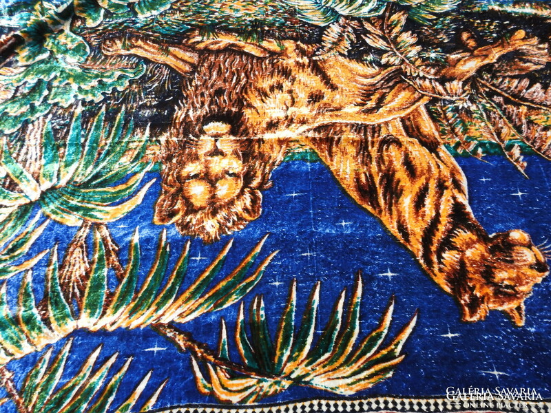 Lions in the moonlight - huge antique silk mocha tablecloth - tapestry