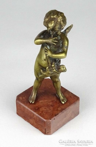 1K887 antique copper cupid statuette on pedestal 11.5 Cm