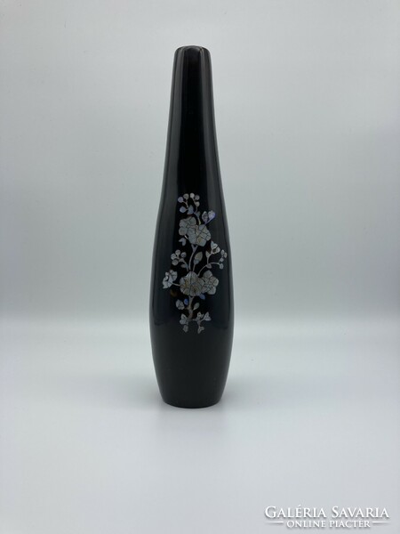 Ebony vase with shell insert, floral pattern