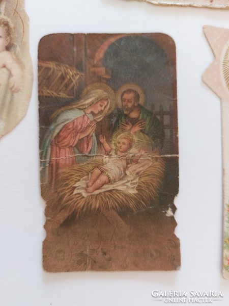 Old mini holy image religious image jesus manger holy family christmas angels 4 pcs