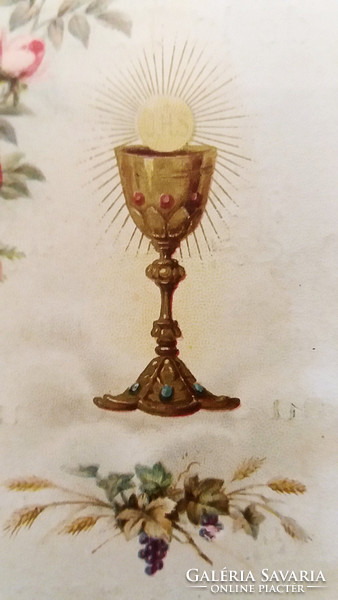 Antik vallási emléklap rózsás régi emlékkártya 1897-ből levelezőlap