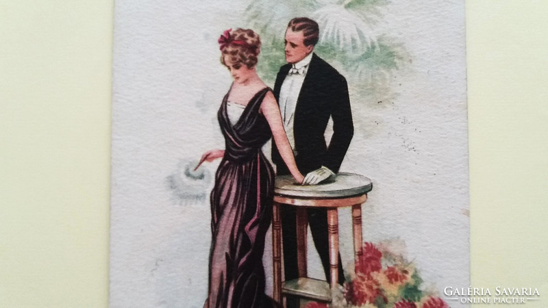 Régi képeslap 1920 körül szerelmespár T. Corbella levelezőlap