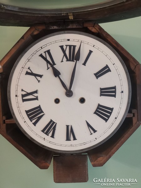 Wall clock xlx century pendulum clock, wooden, probably post office or office clock