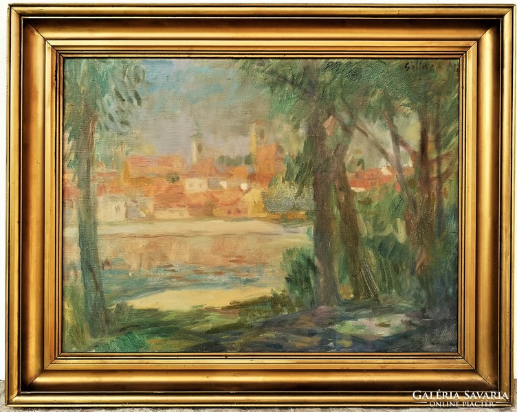 Göllner Miklós (1902 - 1977) Szentendre c.Képcsarnokos festménye Eredeti Garanciával!