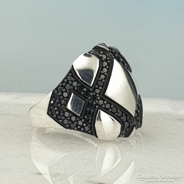 925 Sterling Silver Men's Ring with Black Onyx Gemstone, Handmade Size 65